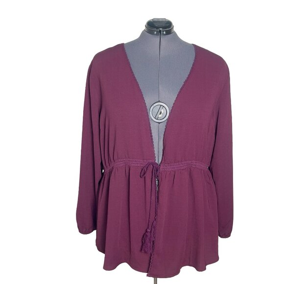 Maurices Tops - Maurices Deep Purple Crochet Trim Front Tie Kimono (Size 3X)